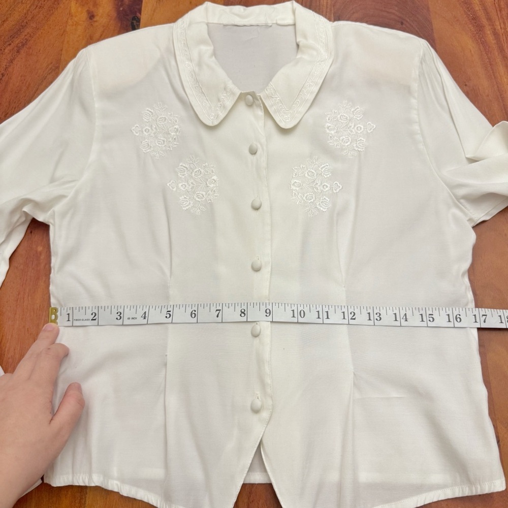 Vintage Romantic Boho Cottagecore Lace Collar Cream White Button Down  Blouse - Picture 10 of 13